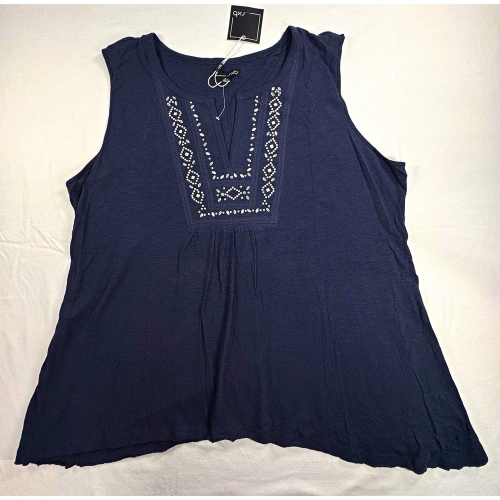 rxb Women's Navy Solid Knit V-Neck Sleeveless Studded Tank Top, Size XL